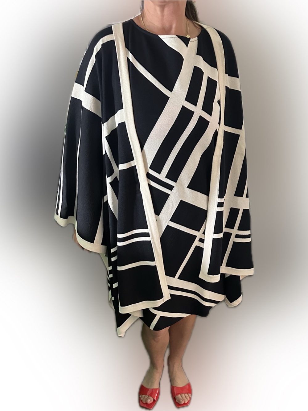 St. John Collection Black Knit Top with Cream Trim